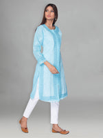 Load image into Gallery viewer, Seva Chikan Hand Embroidered Sky Blue Cotton Lucknowi Chikankari Kurta-SCL0923