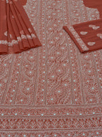 Load image into Gallery viewer, Seva Chikan Hand Embroidered Red Georgette Lucknowi Chikankari Unstitched Suit Piece-SEV15060