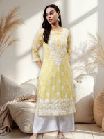 Load image into Gallery viewer, Seva Chikan Hand Embroidered Georgette Chikankari Kurta With Matching Slip