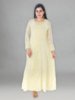 Load image into Gallery viewer, Seva Chikan Hand Embroidered Yellow Cotton Lucknowi Chikankari Anarkali-SCL1770