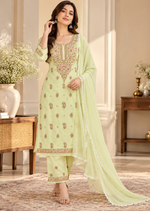 Load image into Gallery viewer, Seva Chikan Hand Embroidered Lemon Cotton Lucknowi Chikankari Unstitched Suit Piece-SEV15001