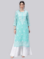 Load image into Gallery viewer, Seva Chikan Hand Embroidered Georgette Chikankari Kurta With Matching Slip