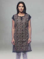 Load image into Gallery viewer, Seva Chikan Hand Embroidered Black Cotton Lucknowi Chikan Kurti-SCL0343