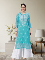 Load image into Gallery viewer, Seva Chikan Hand Embroidered Georgette Chikankari Kurta With Matching Slip