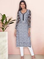 Load image into Gallery viewer, Seva Chikan Hand Embroidered Black Georgette Lucknowi Chikankari Kurti SCL1082