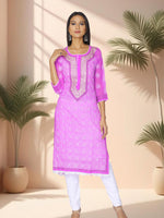 Load image into Gallery viewer, Seva Chikan Hand Embroidered Purple Georgette Lucknowi Chikan Kurti SCL1077