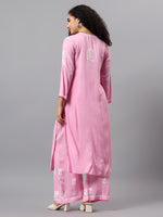 Load image into Gallery viewer, Seva Chikan Hand Embroidered Pink Rayon Lucknowi Chikankari Kurta Set SCL8063
