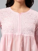 Load image into Gallery viewer, Seva Chikan Hand Embroidered Terivoil Cotton Lucknowi Chikan Pink Top SCL9241