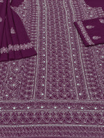 Load image into Gallery viewer, Seva Chikan Hand Embroidered Wine Georgette Lucknowi Chikankari Unstitched Suit Piece-SEV15058