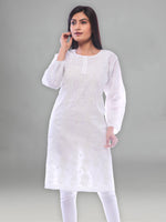 Load image into Gallery viewer, Seva Chikan Hand Embroidered White Cotton Lucknowi Chikan Kurti-SCL0224