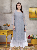 Load image into Gallery viewer, Seva Chikan Hand Embroidered Georgette Lucknowi Chikankari Kurta With Slip