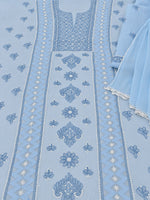Load image into Gallery viewer, Seva Chikan Hand Embroidere Blue Terivoil Cotton Lucknowi Chikankari Unstitched Suit Piece-SEV15022