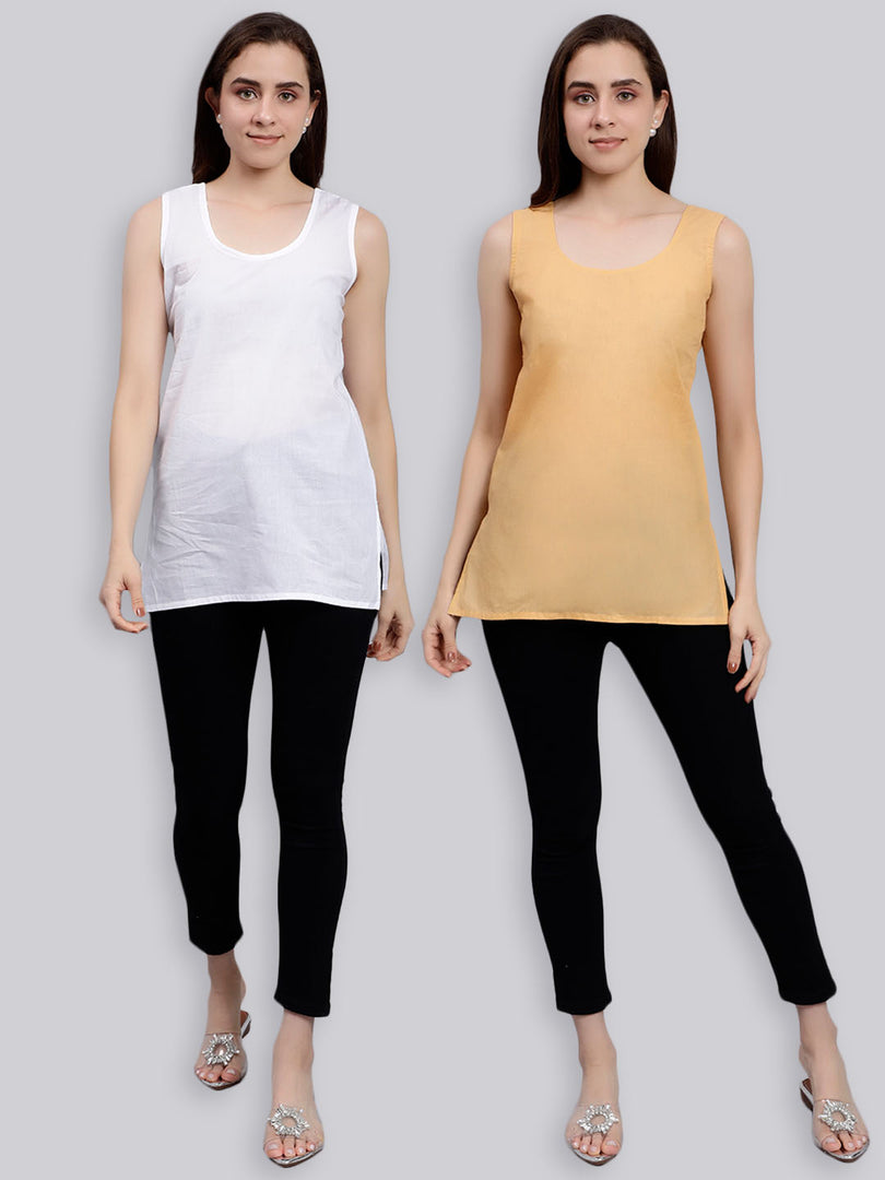 Seva Chikan Cotton Short Slips Combo of White (Pack of 2)