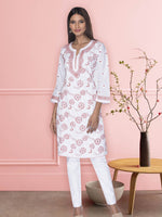 Load image into Gallery viewer, Seva Chikan Hand Embroidered White Cotton Lucknowi Chikan Kurti SCL1044