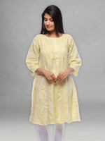 Load image into Gallery viewer, Seva Chikan Hand Embroidered Yellow Cotton Lucknowi Chikankari Anarkali-SCL0353