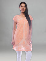 Load image into Gallery viewer, Seva Chikan Hand Embroidered Orange Cotton Lucknowi Chikan Kurti-SCL0300