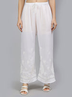Load image into Gallery viewer, Seva Chikan Hand Embroidered White Georgette Lucknawi Chikankari Palazzo-SCL11020