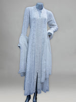 Load image into Gallery viewer, Seva Chikan Hand Embroidered White Pure Georgette Lucknowi Chikankari Semi-Stitched Anarkali & Dupatta With Mukaish Work-SCL0879