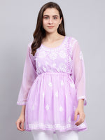 Load image into Gallery viewer, Seva Chikan Hand Embroidered Georgette Lucknowi Chikankari Top With Slip