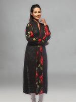 Load image into Gallery viewer, Seva Chikan Hand Embroidered Black Cotton Lucknowi Chikan Kurti-SCL0603