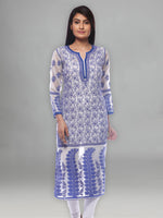 Load image into Gallery viewer, Seva Chikan Hand Embroidered White Chanderi Silk Lucknowi Chikan Kurti-SCL0248