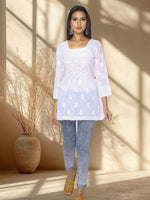 Load image into Gallery viewer, Seva Chikan Hand Embroidered White Cotton Lucknowi Chikan Short Kurti SCL1014