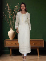 Load image into Gallery viewer, Seva Chikan Hand Embroidered Off-White Georgette Lucknowi Chikan Kurti SCL1070