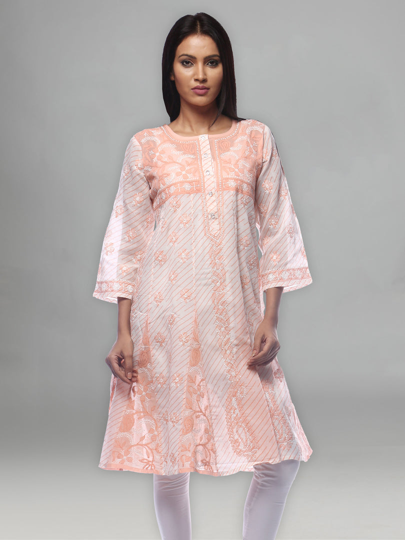 Seva Chikan Hand Embroidered White Cotton Lucknowi Chikankari Anarkali-SCL0354
