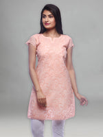 Load image into Gallery viewer, Seva Chikan Hand Embroidered Peach Cotton Lucknowi Chikan Top-SCL0335