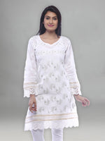 Load image into Gallery viewer, Seva Chikan Hand Embroidered White Cotton Lucknowi Chikan Kurti-SCL0226
