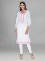 Load image into Gallery viewer, Seva Chikan Hand Embroidered White Cotton Lucknowi Chikankari Kurta-SCL0926