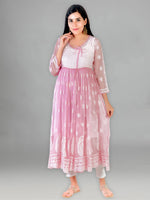 Load image into Gallery viewer, Seva Chikan Hand Embroidered Pink Georgette Lucknowi Chikankari Anarkali-SCL1319