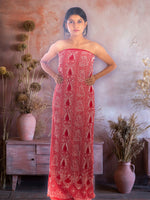 Load image into Gallery viewer, Seva Chikan Hand Embroidered Red Georgette Chikankari Unstitched Kurti Piece With Pearl & Sequins Work SCL1145