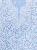 Load image into Gallery viewer, Seva Chikan Hand Embroidered Berry Blue Georgette Lucknowi Chikankari Unstitched Suit Piece-SCL13131