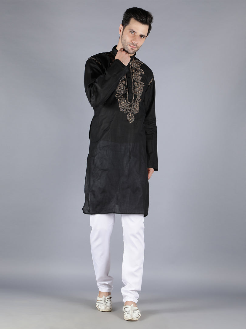 Seva Chikan Hand Embroidered Lucknowi Chikan Mens Kurta