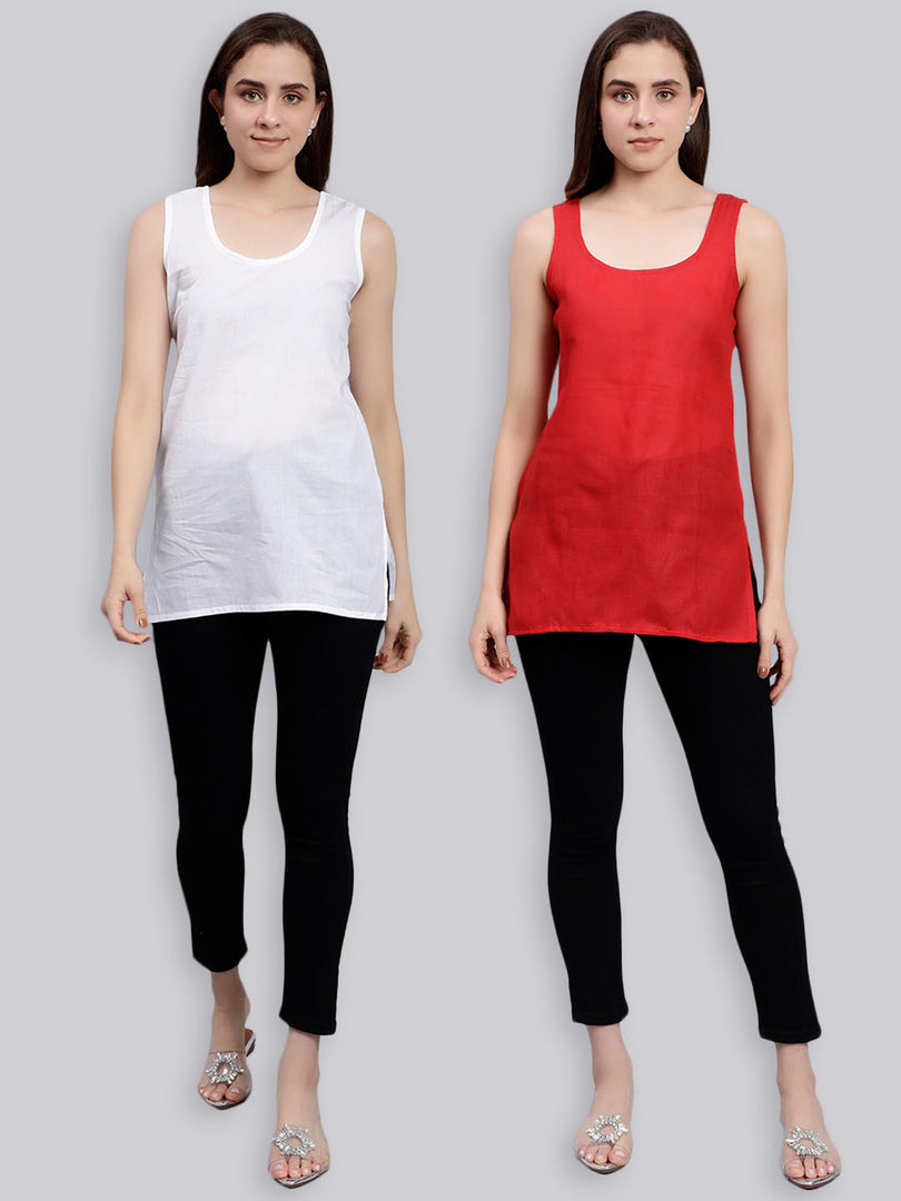Seva Chikan Cotton Short Slips Combo of White (Pack of 2)
