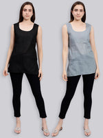 Load image into Gallery viewer, Seva Chikan Cotton Short Slips Combo of Black (Pack of 2)
