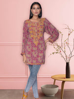 Load image into Gallery viewer, Seva Chikan Hand Embroidered Pink Rayon Lucknowi Chikan Short Kurti SCL1048
