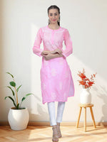 Load image into Gallery viewer, Seva Chikan Hand Embroidered Terivoil Cotton Lucknowi Chikan Kurti