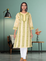 Load image into Gallery viewer, Seva Chikan Hand Embroidered Yellow Cotton Lucknowi Chikan Kurti SCL0950