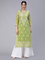 Load image into Gallery viewer, Seva Chikan Hand Embroidered Georgette Chikankari Kurta With Matching Slip