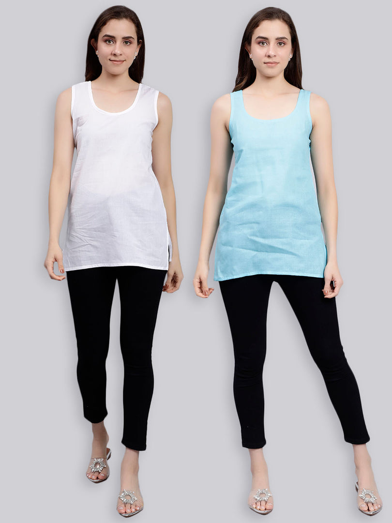 Seva Chikan Cotton Short Slips Combo of White (Pack of 2)