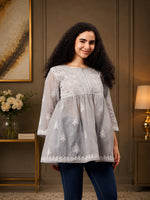 Load image into Gallery viewer, Seva Chikan Hand Embroidered Terivoil Lucknowi Chikan Top