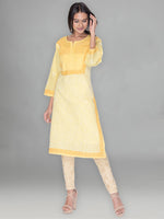 Load image into Gallery viewer, Seva Chikan Hand Embroidered Yellow Cotton Lucknowi Chikan Kurta-SCL0931