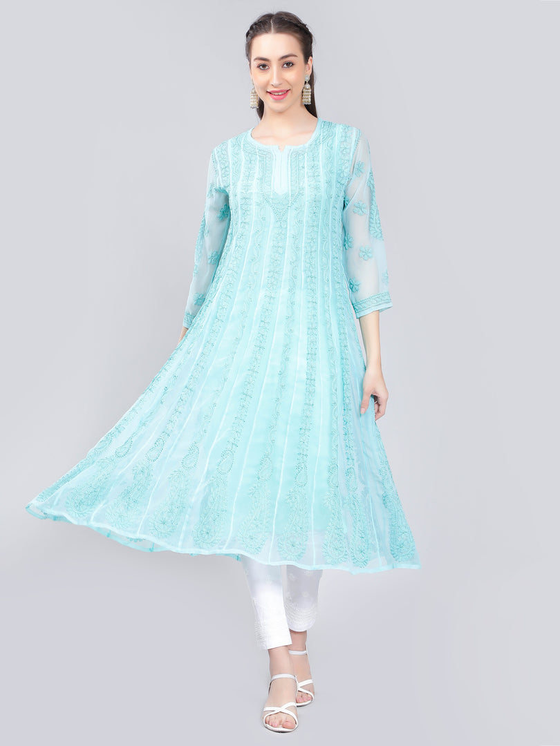 Seva Chikan Hand Embroidered Georgette Lucknowi Chikankari Anarkali