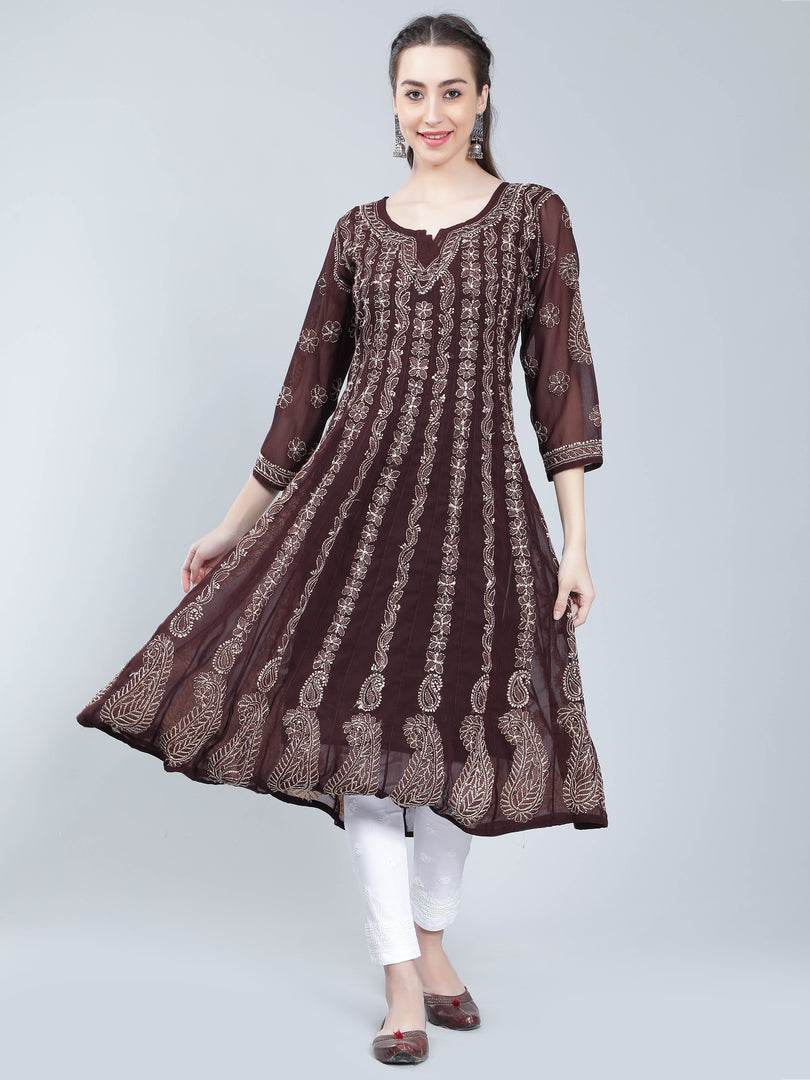 Seva Chikan Hand Embroidered Georgette Lucknowi Chikankari Anarkali