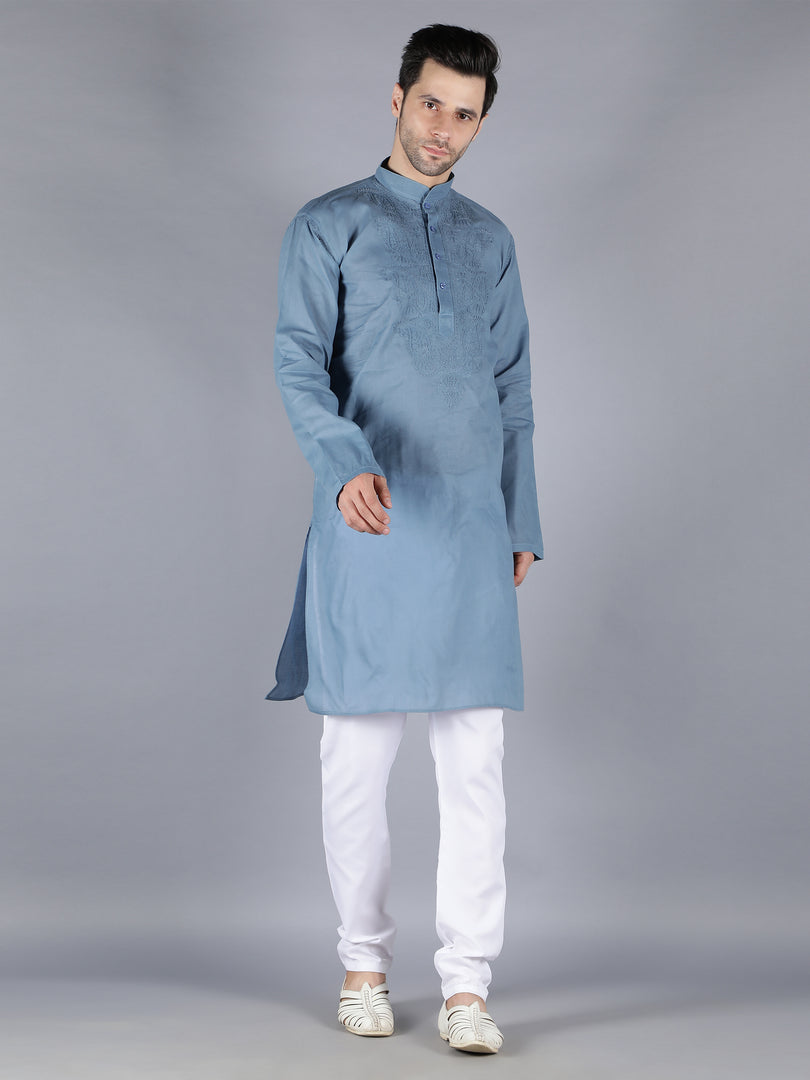 Seva Chikan Hand Embroidered Lucknowi Chikan Mens Kurta