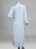 Load image into Gallery viewer, Seva Chikan Hand Embroidered White Pure Georgette Semi-Stitched Anarkali & Dupatta With Gotta Patti & Mukaish Work-SCL0880