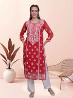 Load image into Gallery viewer, Seva Chikan Hand Embroidered Georgette Lucknowi Chikankari Kurta With Slip