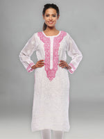 Load image into Gallery viewer, Seva Chikan Hand Embroidered White Cotton Lucknowi Chikan Kurta-SCL0678